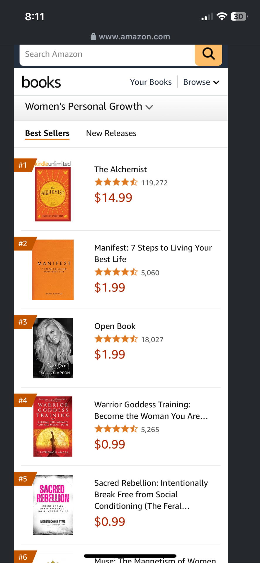 Amazon screenshot, Sacred Rebellion · #5 Best Seller, Women's Personal Growth