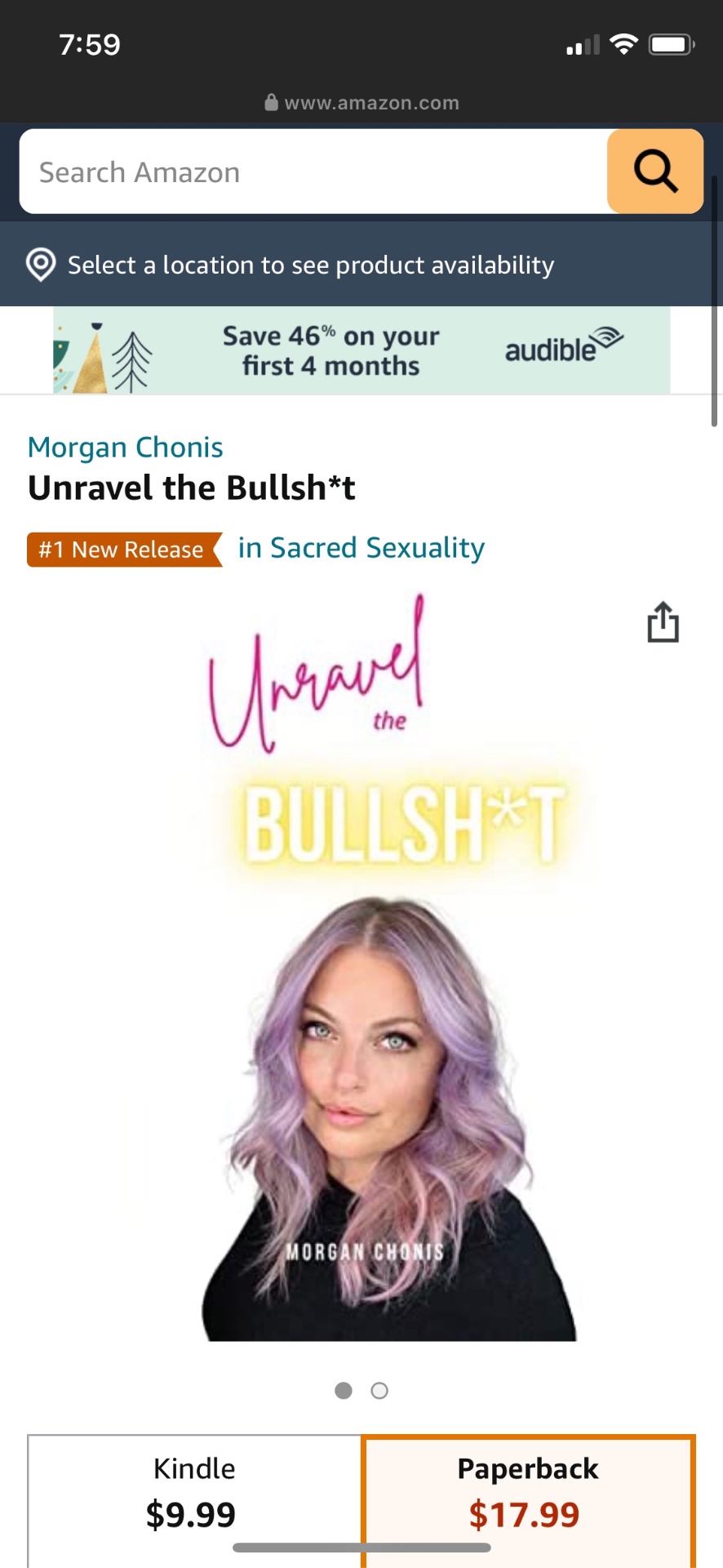 Amazon screenshot showing Unravel the Bullsh*t, #1 New Release, Sacred Sexuality