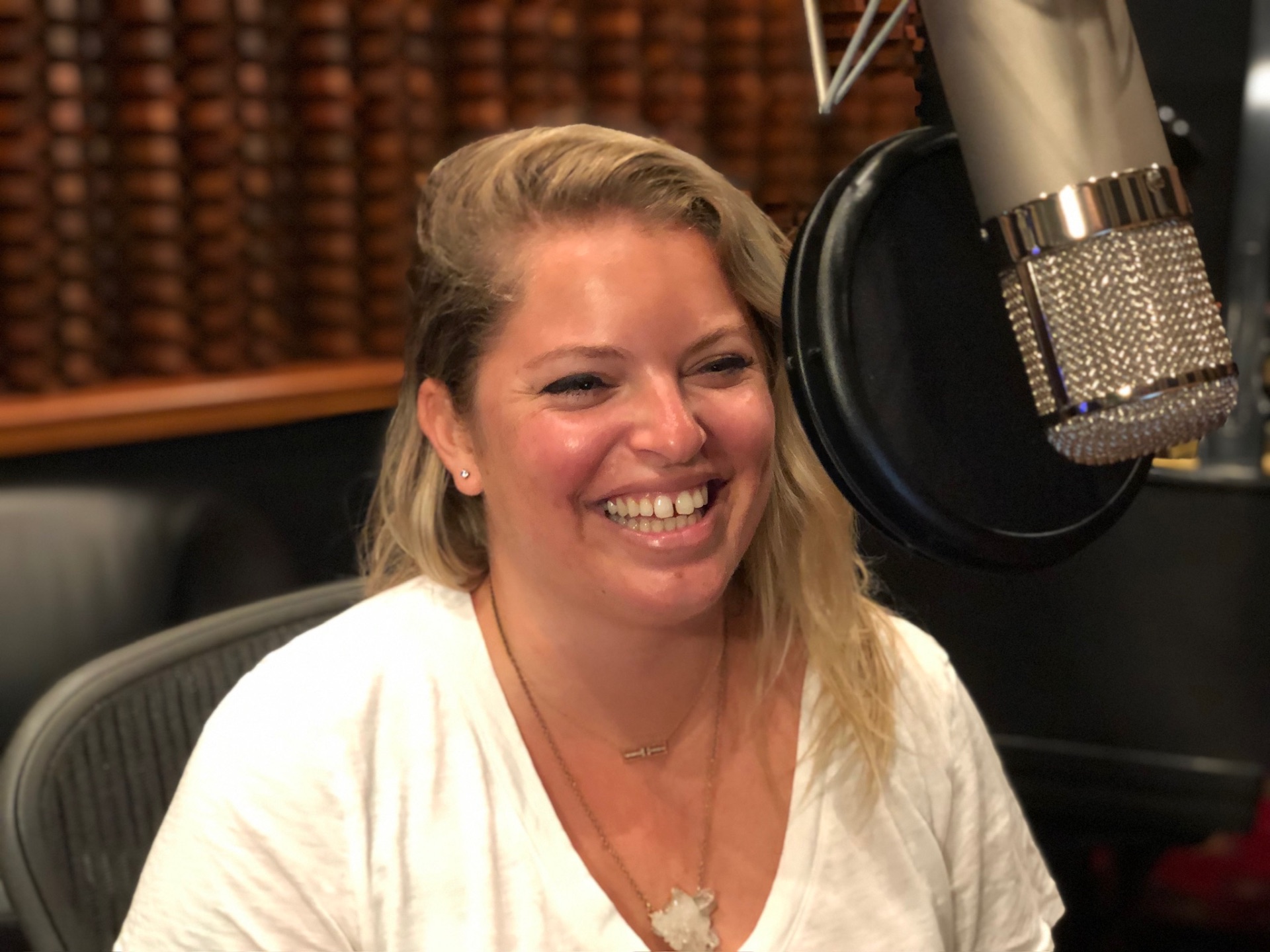 Morgan Ryals recording the audiobook for Unravel the Bullsh*t in the studio